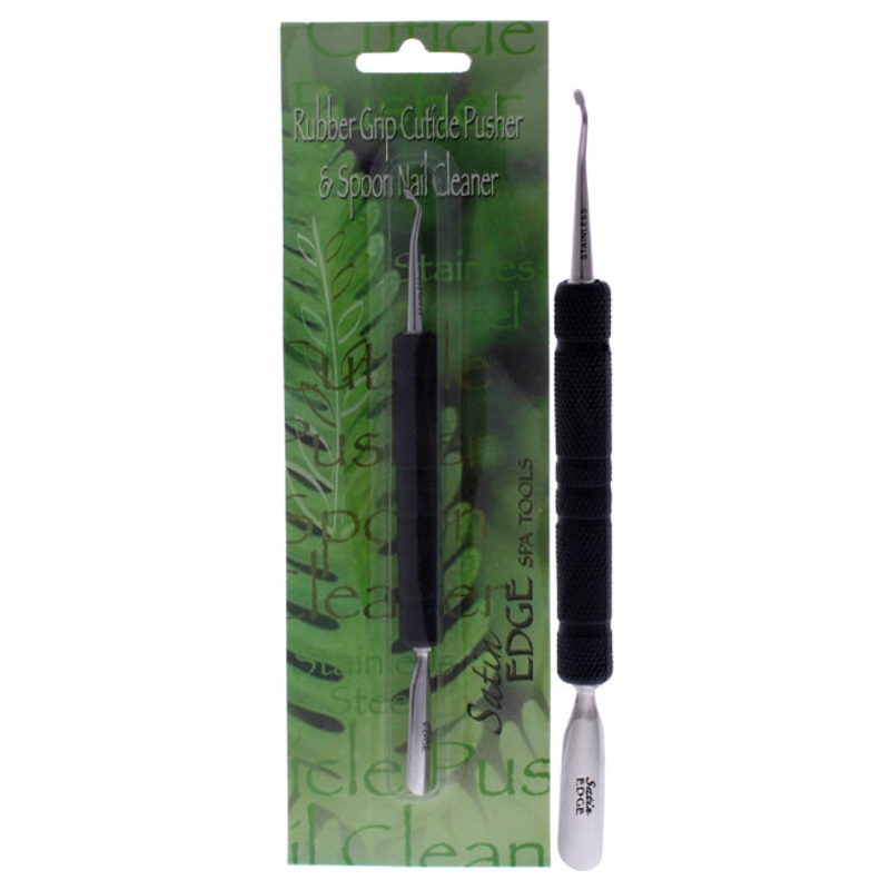 Rubber Grip Cuticle Pusher and Spoon Nail Cleaner by Satin Edge for Unisex - 1 Pc Cuticle Pusher