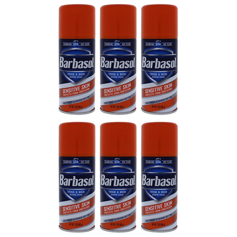Barbasol Sensitive Skin Thick and Rich Shaving Cream by Barbasol for Men - 7 oz Shaving Cream - Pack of 6