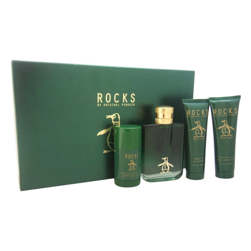 Original Penguin Rocks by Original Penguin for Men - 4 Pc Gift Set 3.4oz EDT Spray, 3oz After Shave Balm, 3oz Shower Gel, 2.75oz Deodrant Stick