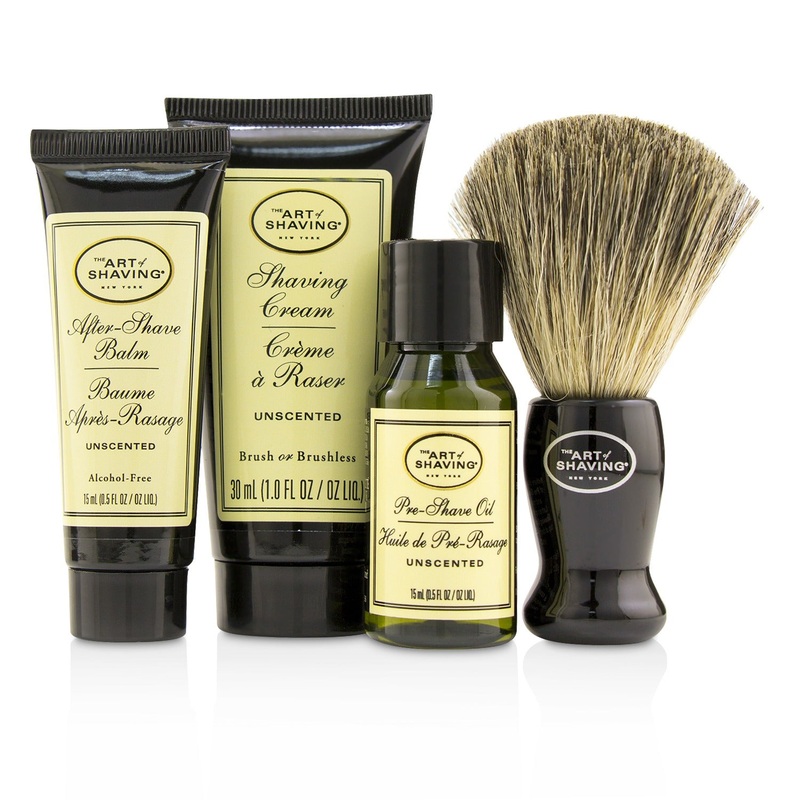 The Art Of Shaving Starter Kit - Unscented: Pre Shave Oil + Shaving Cream + After Shave Balm + Brush + Bag  4pcs + 1 Bag